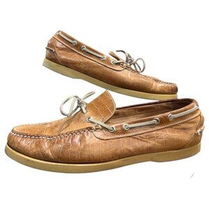 Peter Millar Brown Croc Embossed Slip On Bow Boat Loafer Shoes Men's 13 M Casual